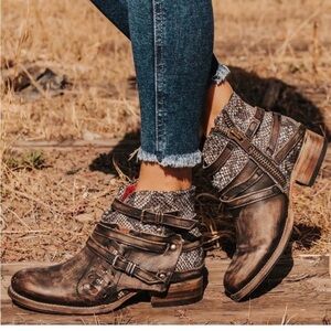 Freebird by Steven Rustic Leather Ankle Boots with Buckle Detail